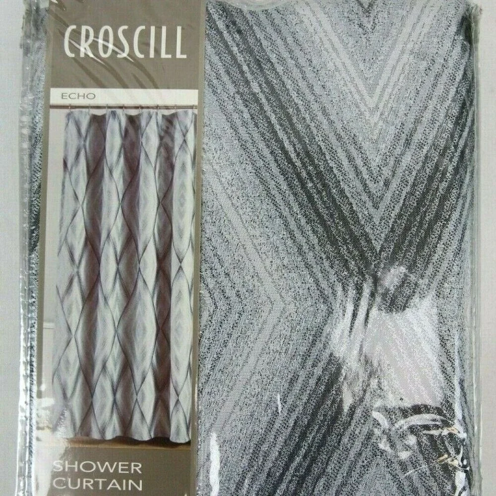 Croscill Echo Shower Curtain 72x72 Slate Grey New Geometric Diamond Woven Fabric